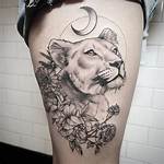 Lioness Thigh Tattoos for Females